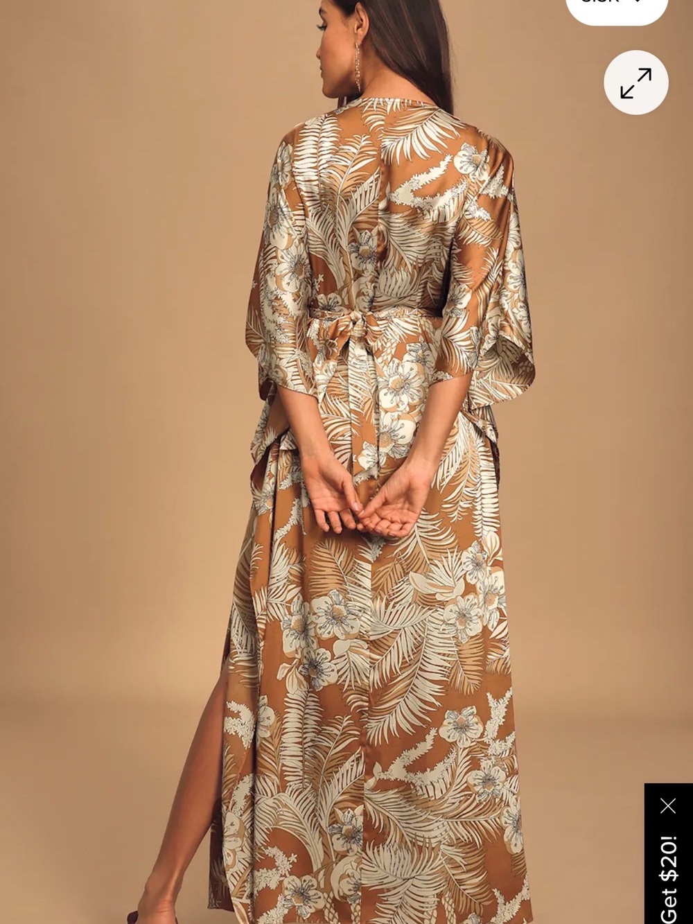 Lulu's Brown & White Tropical kimono style Maxi Dress - Picture 6 of 7